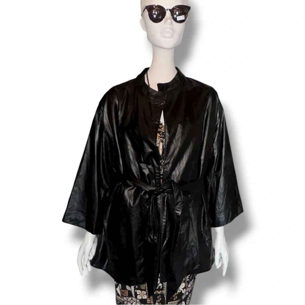 NATORI Faux Leather Kimono Jacket NWOT Size 2X (Plus Size) 💖 Baddie Biker Chic
